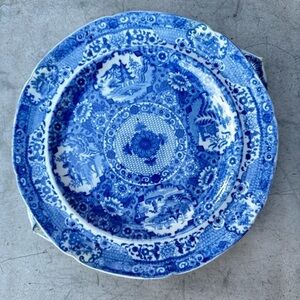 Antique English Spode Blue and White Pottery Hot Water Plate / Warming Dish